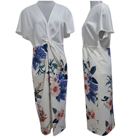 Ted Baker London Nerris Jamboree Floral Print Twist Detail Midi Dress Sz 12 NWT - Picture 3 of 17